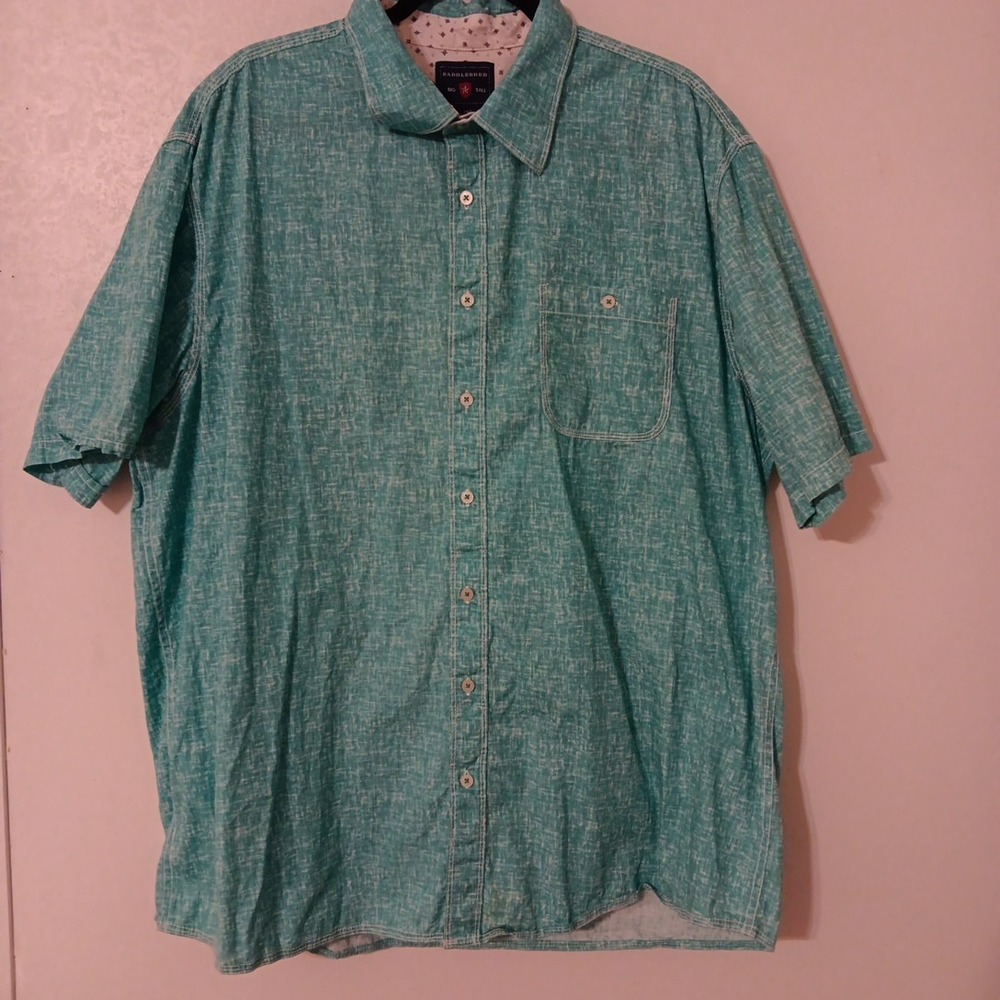 Saddlebred‎ Men's Button-up Short Sleeve Shirt Big&Tall Sz. 2XLT Aqua Single...